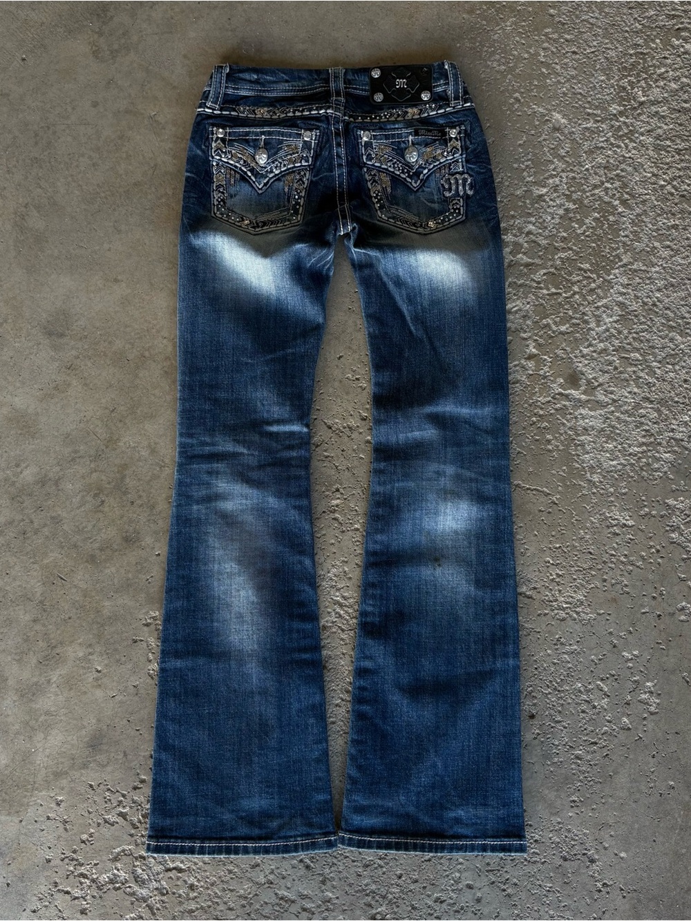 Miss Me Girls Bootcut Jeans Size 12 Embellished Flap Pockets Thick Stitch 25x30